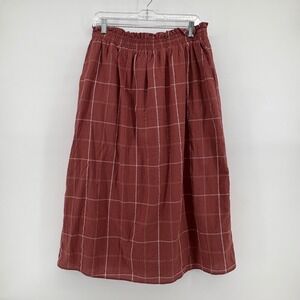 Emberley Mauve Windowpane Plaid Midi Skirt Smocked Waist Women's Large Boho